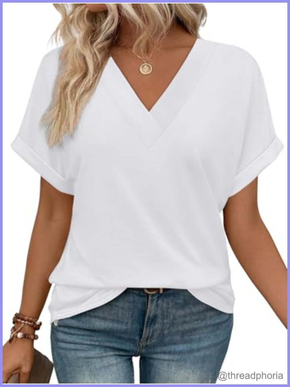 Womens V-Neck Short Sleeve T-Shirt Dolman Sleeve Summer Casual Top